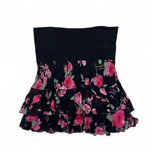 Vintage Y2K Angie Black‎ Floral Mini Skirt Tiered Small Fairy Grunge Whimsygoth